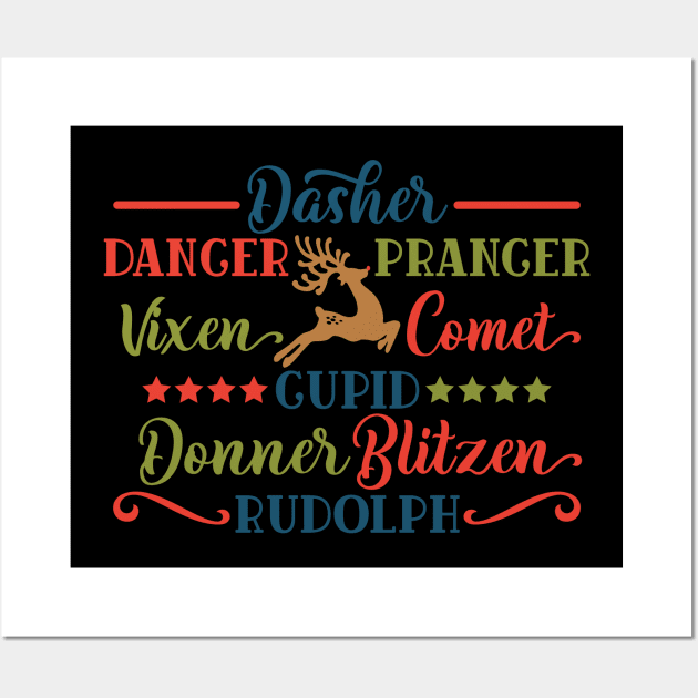 Dasher Dancer Prancer Vixen Comet Cupid Rudolph Reindeer Names Matching Family Christmas Gift Wall Art by BadDesignCo